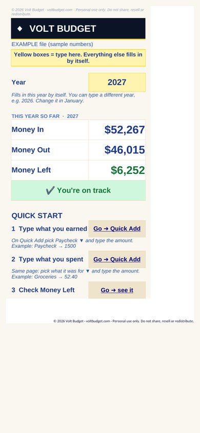 Volt Budget Tracker Home on a phone